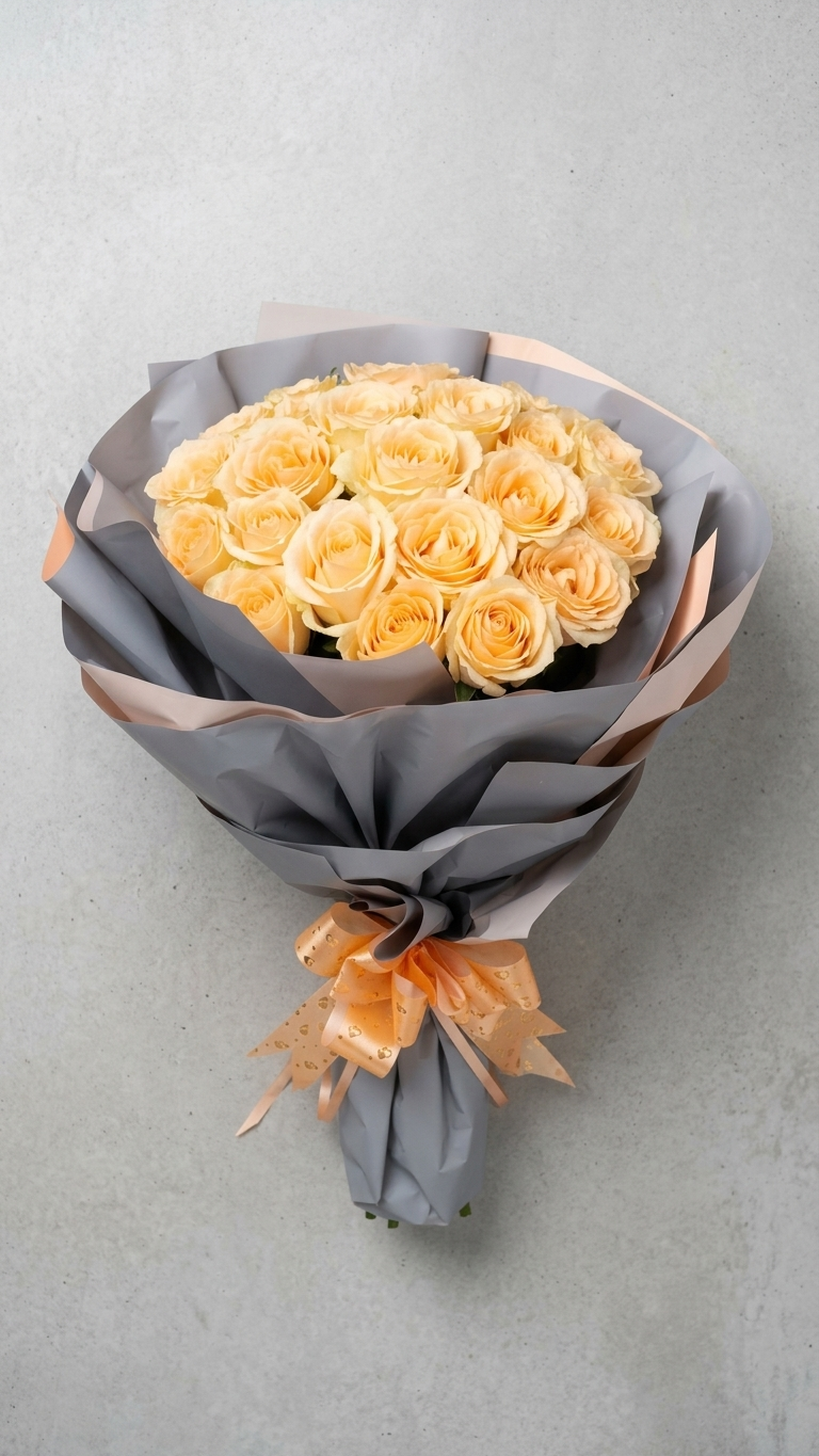 peach rose hand bouquet