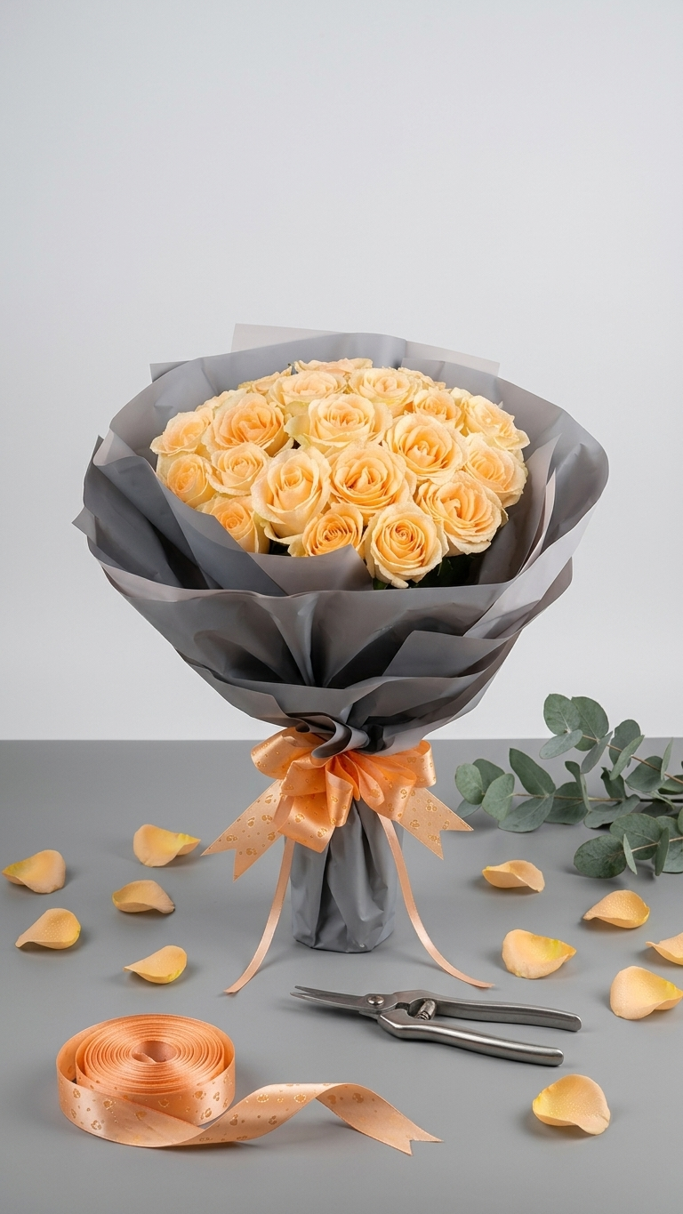 peach rose hand bouquet